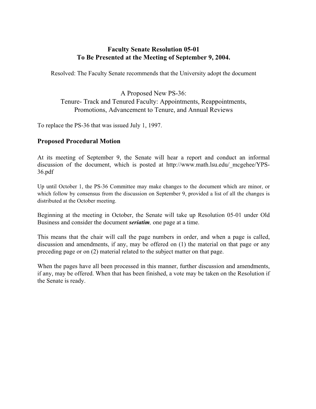 05-01 Faculty Senate Resolution