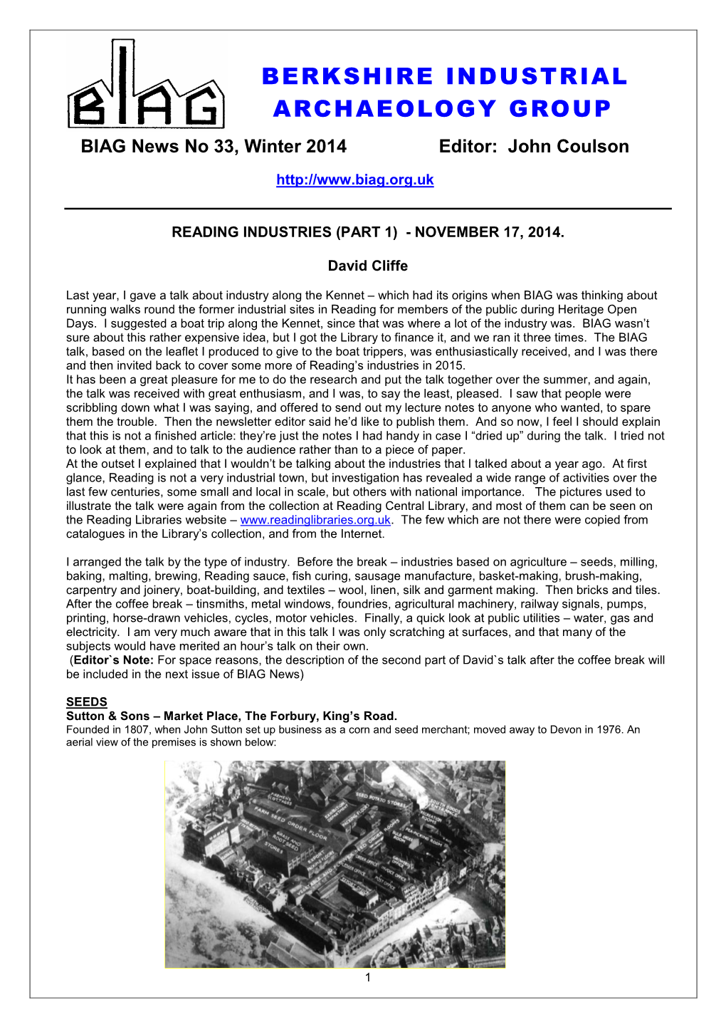 BIAG News No 33, Winter 2014 Editor: John Coulson