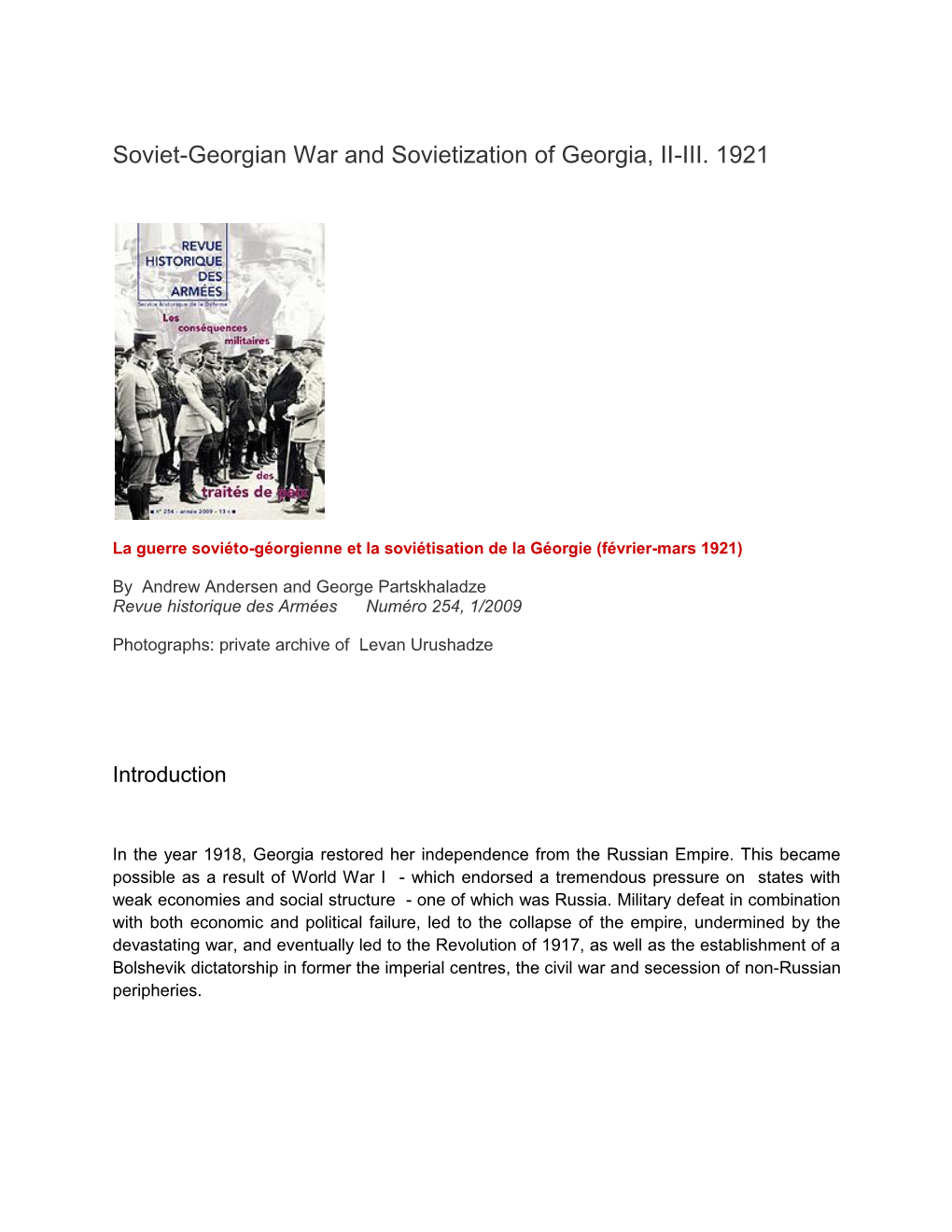 Soviet-Georgian War and Sovietization of Georgia, II-III. 1921