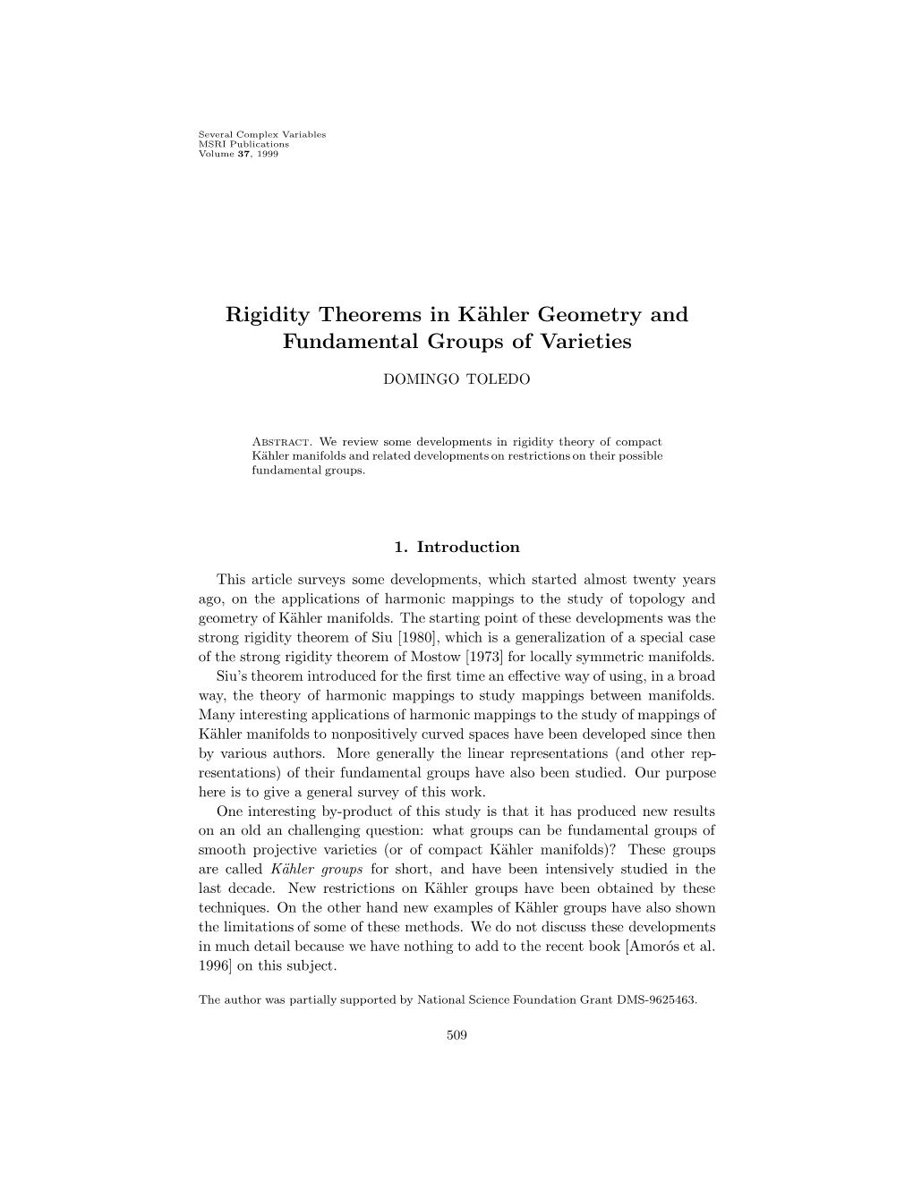 Rigidity Theorems in Kähler Geometry and Fundamental Groups of Varieties