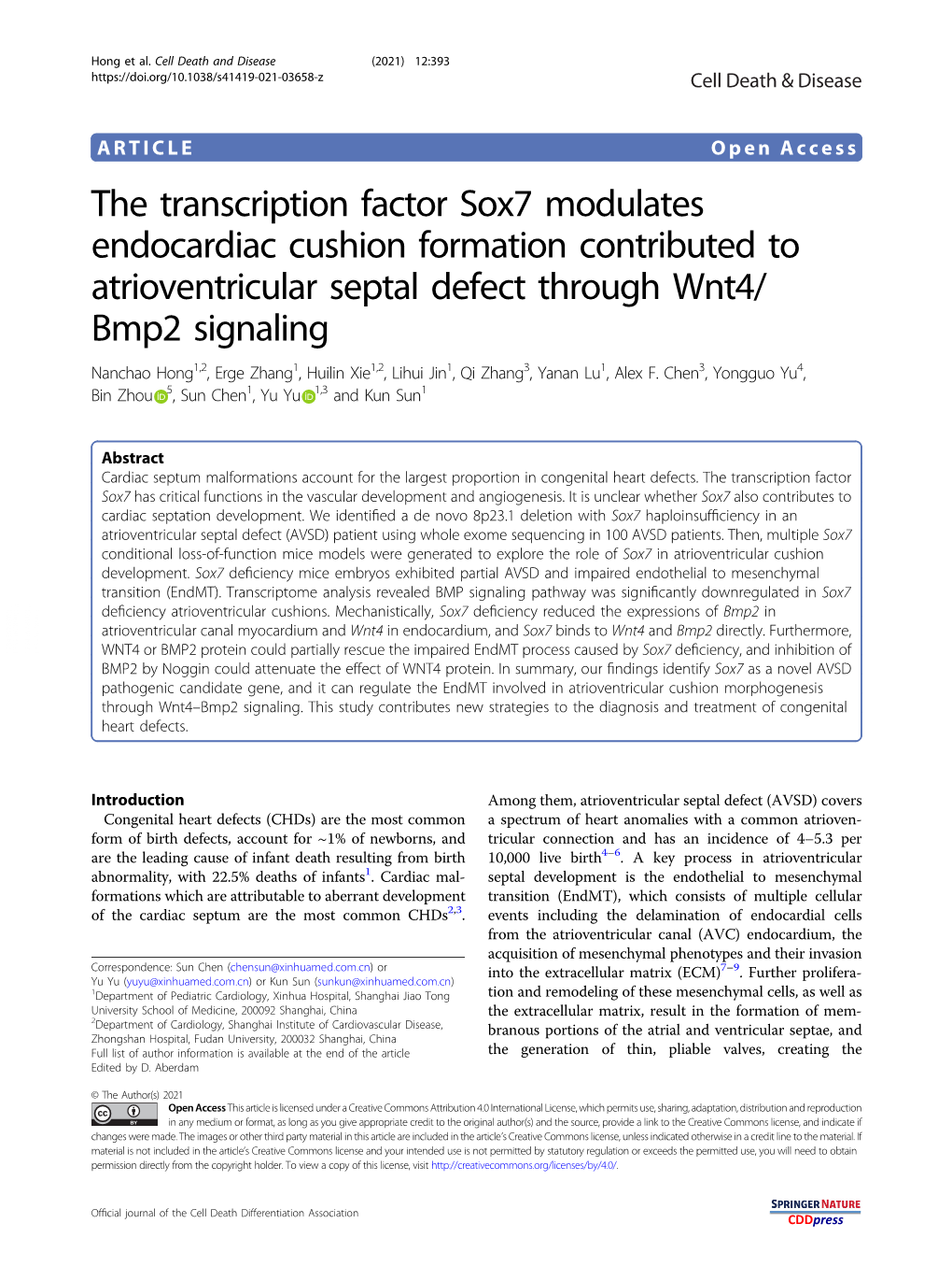 The Transcription Factor Sox7 Modulates Endocardiac Cushion