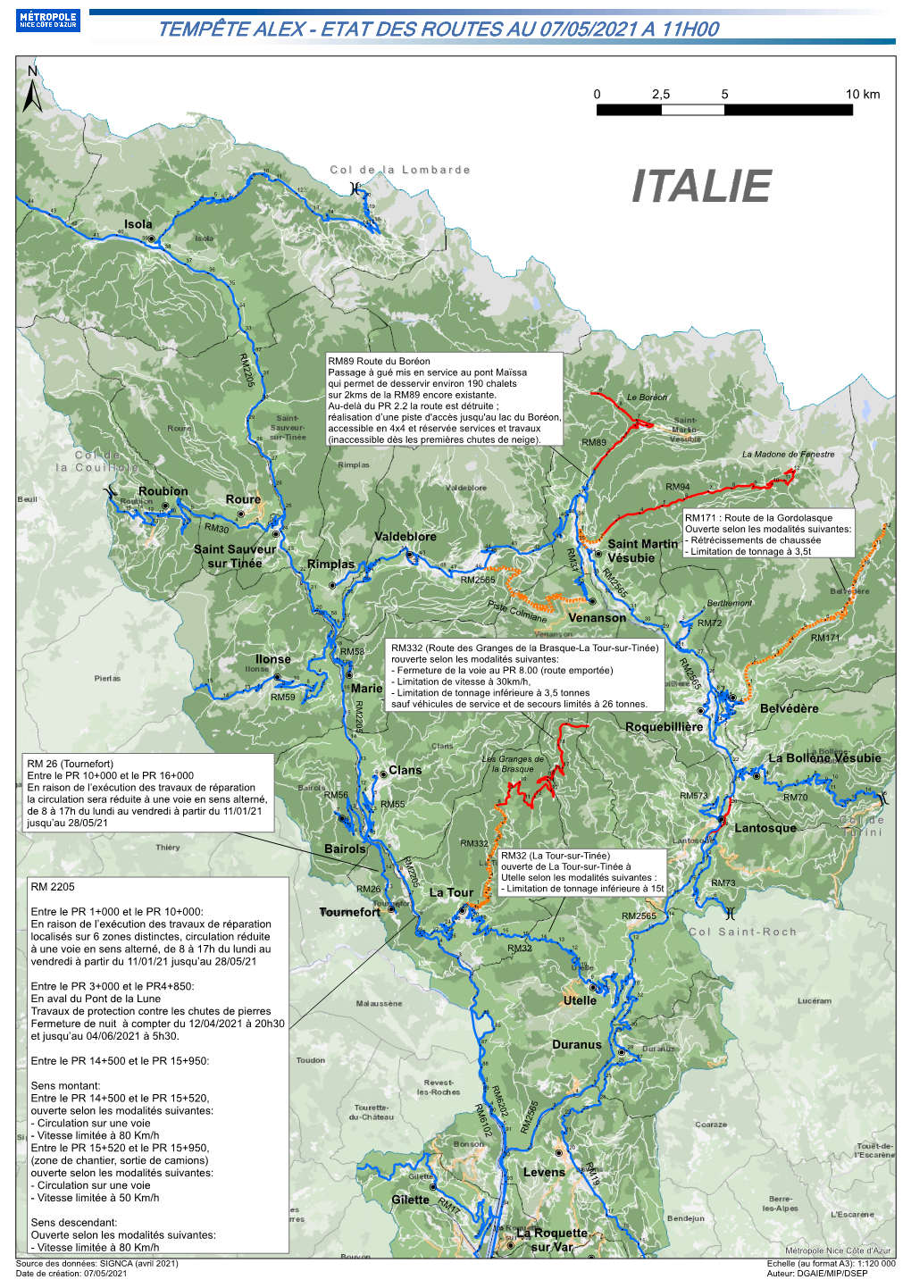 Tempête Alex - Etat Des Routes Au 07/05/2021 a 11H00