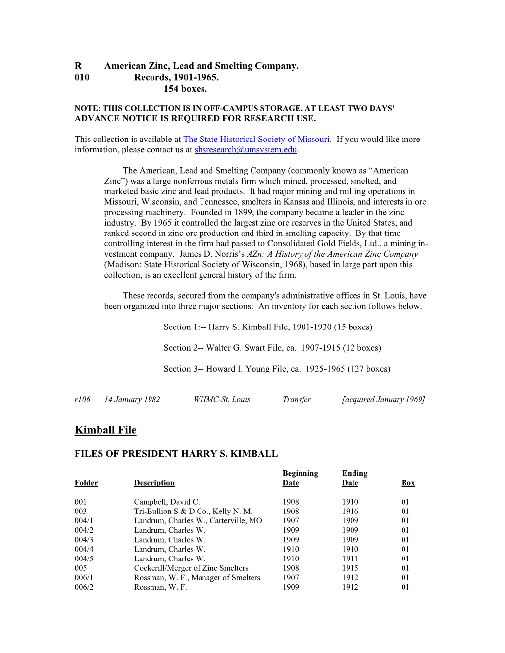 American Zinc, Lead and Smelting Company Records, 1901-1965