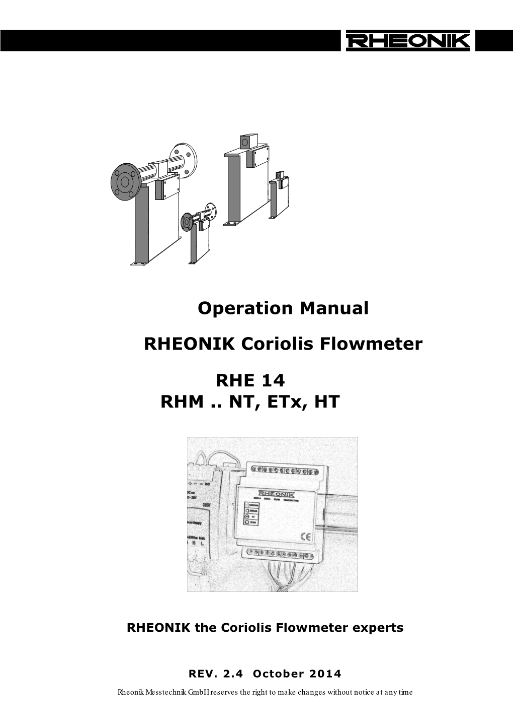 Operation Manual RHEONIK Coriolis Flowmeter RHE 14 RHM .. NT, Etx, HT