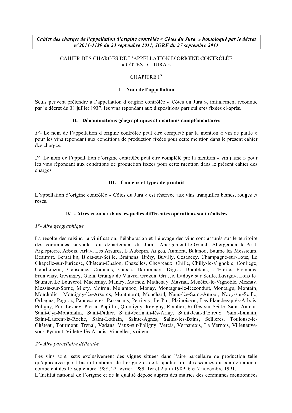 Cahier Des Charges V2 Côtes Du Jura