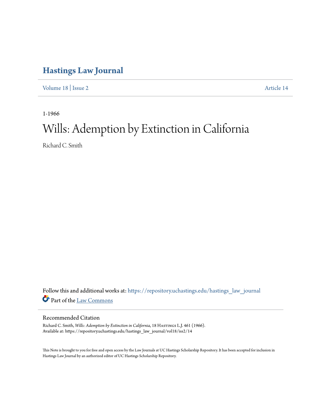 Wills: Ademption by Extinction in California Richard C