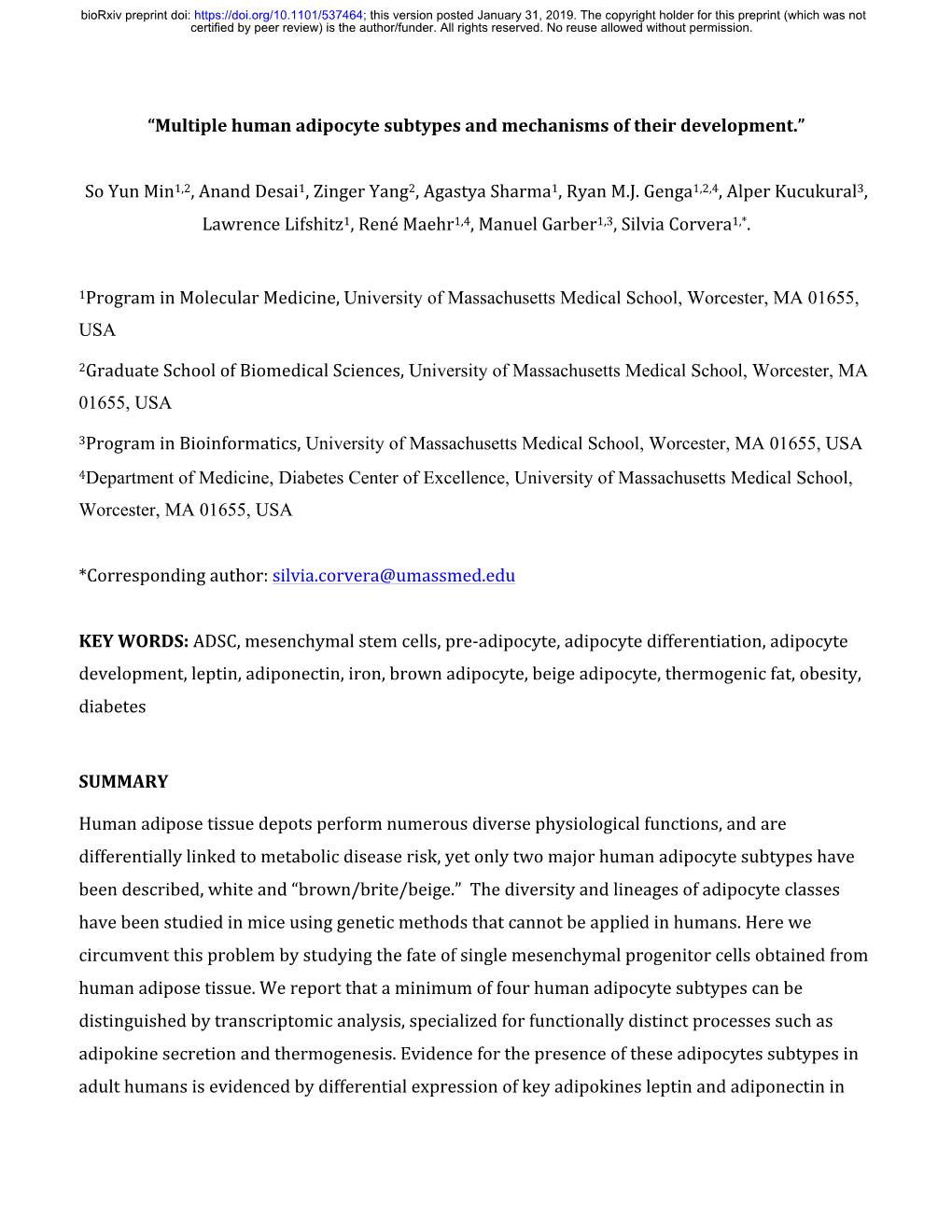 Multiple Human Adipocyte Subtypes and Mechanisms of Their Development.”