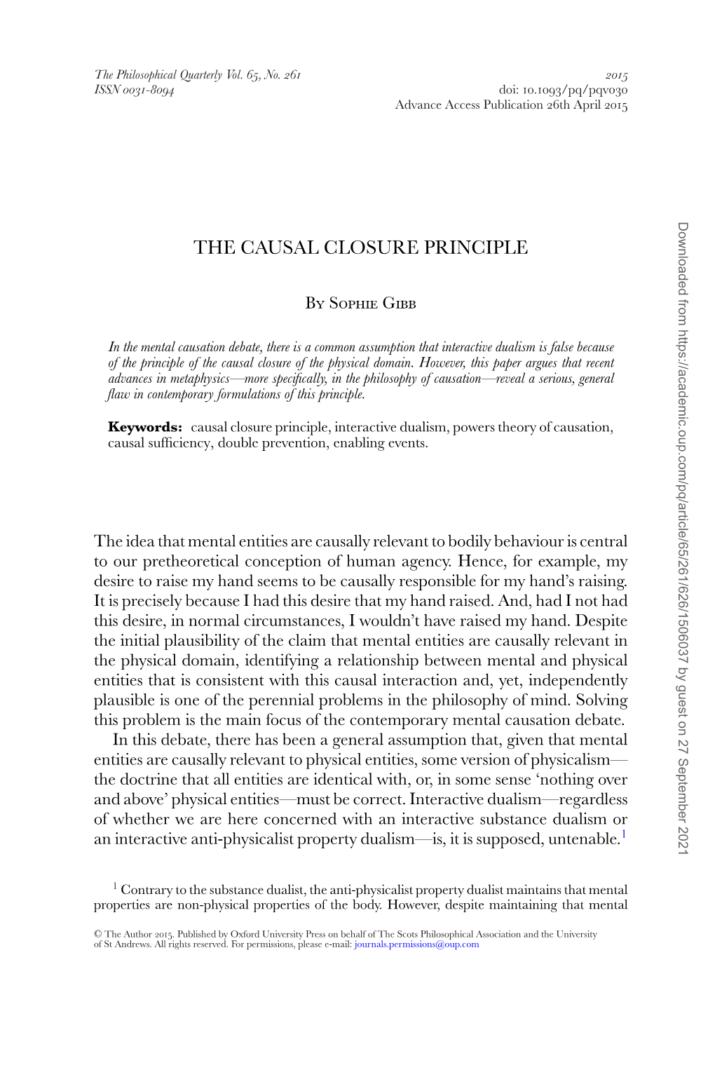 The Causal Closure Principle