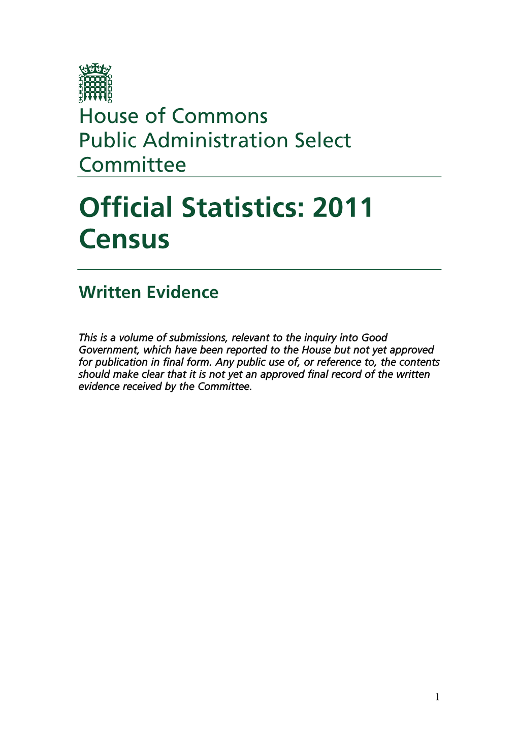 Official Statistics: 2011 Census