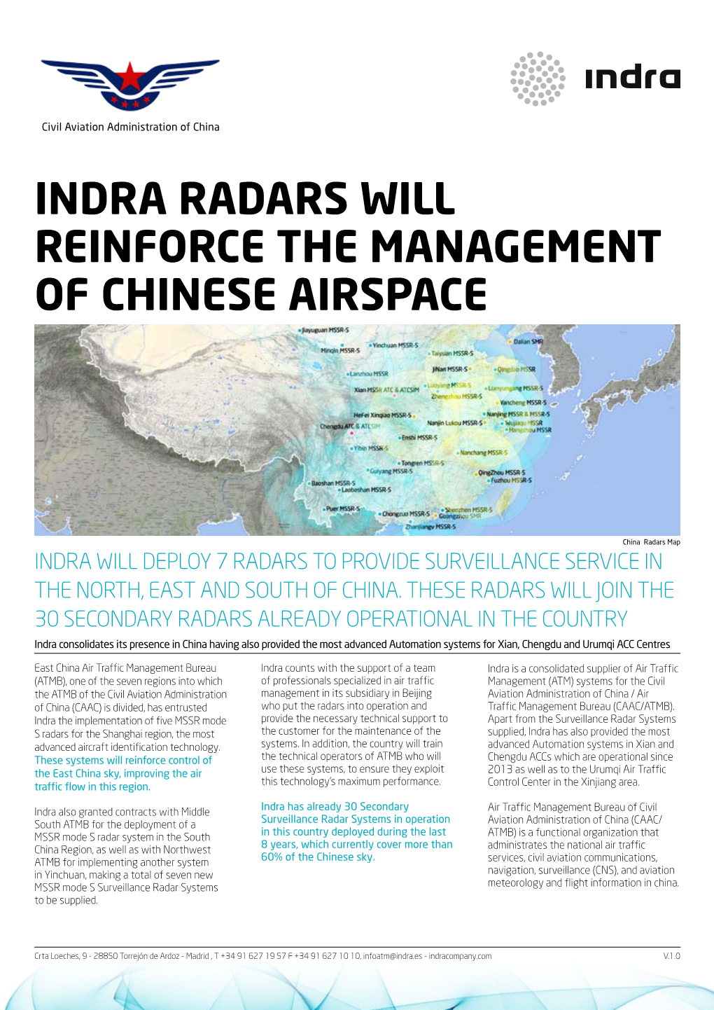 Indra Radars Will Reinforce the Management of Chinese Airspace