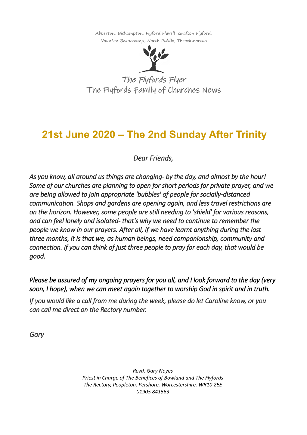 21St June 2020 – the 2Nd Sunday After Trinity