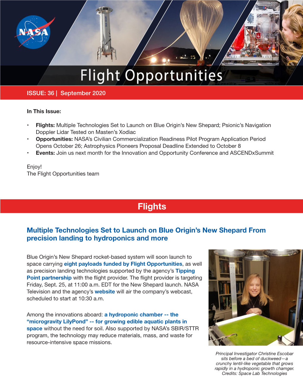 NASA Flight Opportunities September 2020 Newsletter