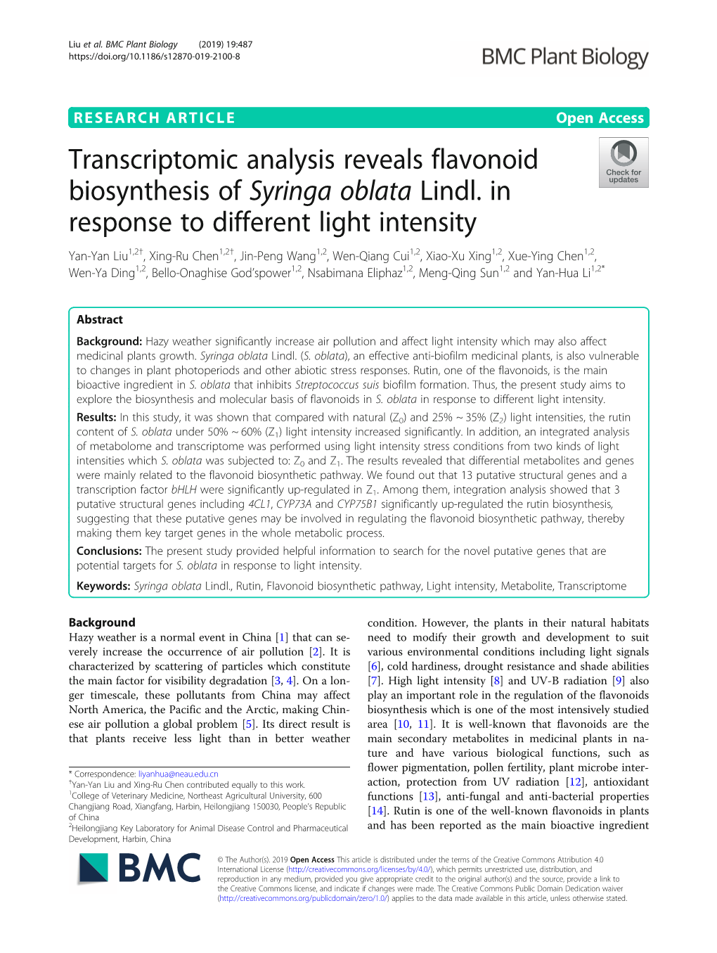 Transcriptomic Analysis Reveals Flavonoid Biosynthesis of Syringa Oblata Lindl