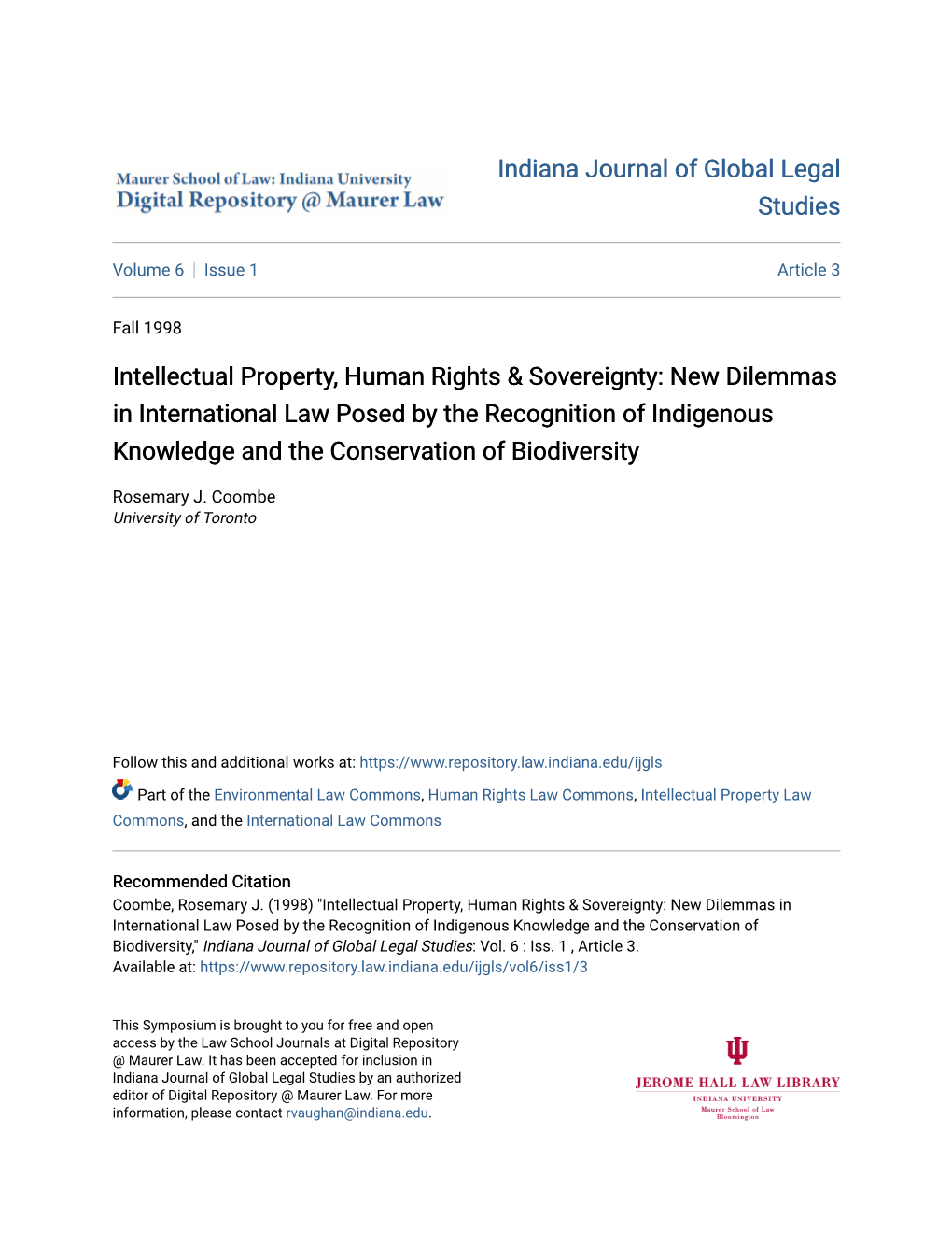 Intellectual Property, Human Rights & Sovereignty