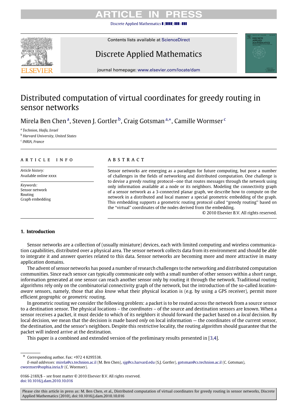 Distributed Computation of Virtual Coordinates for Greedy Routing in Sensor Networks