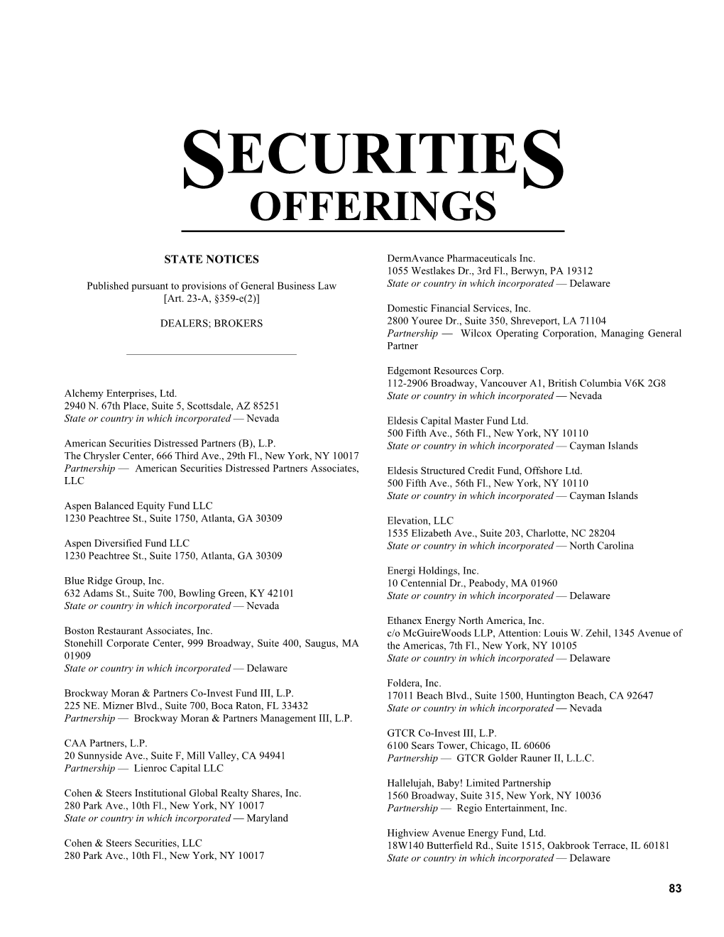 Securities Offerings