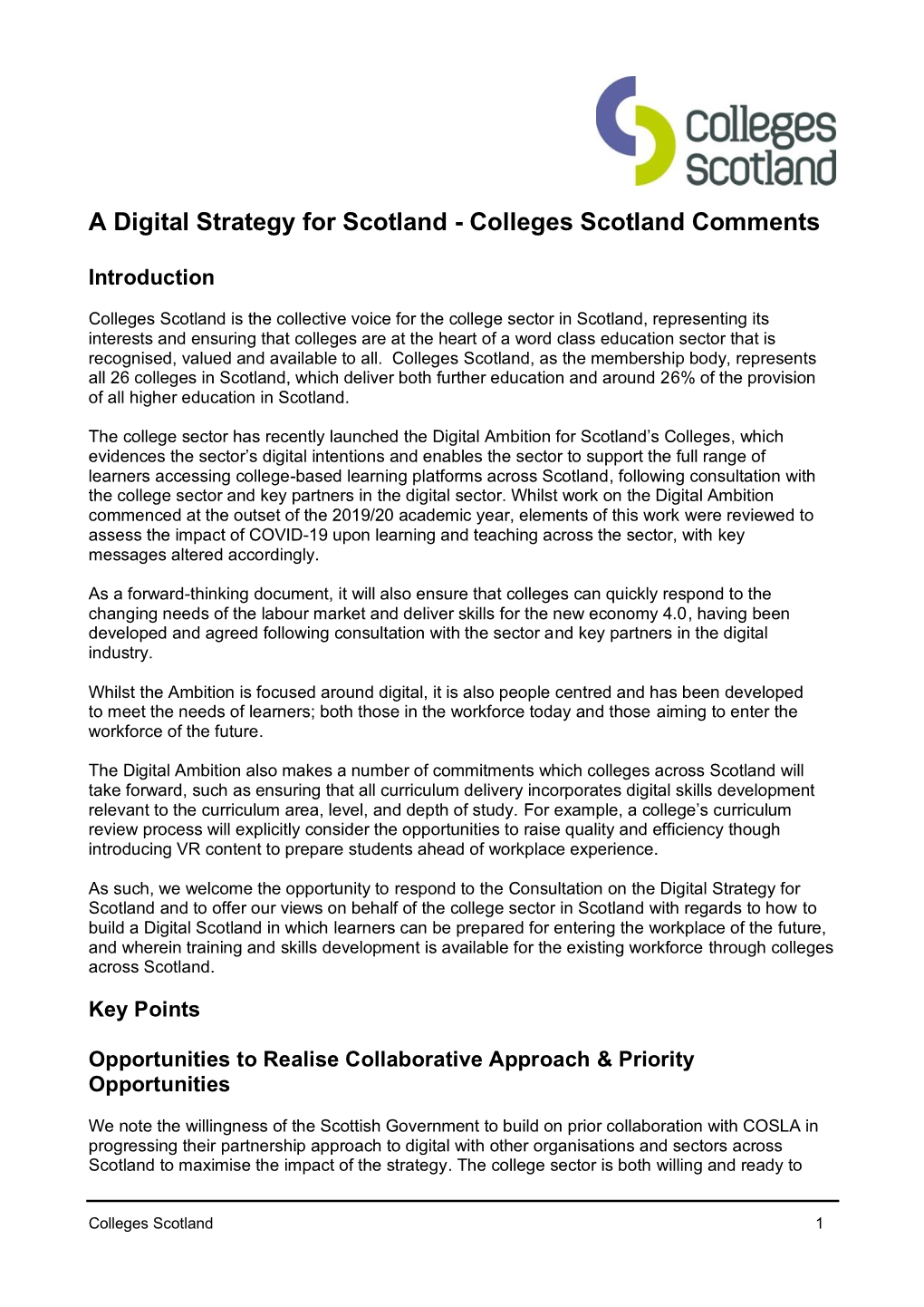 A Digital Strategy for Scotland - Colleges Scotland Comments