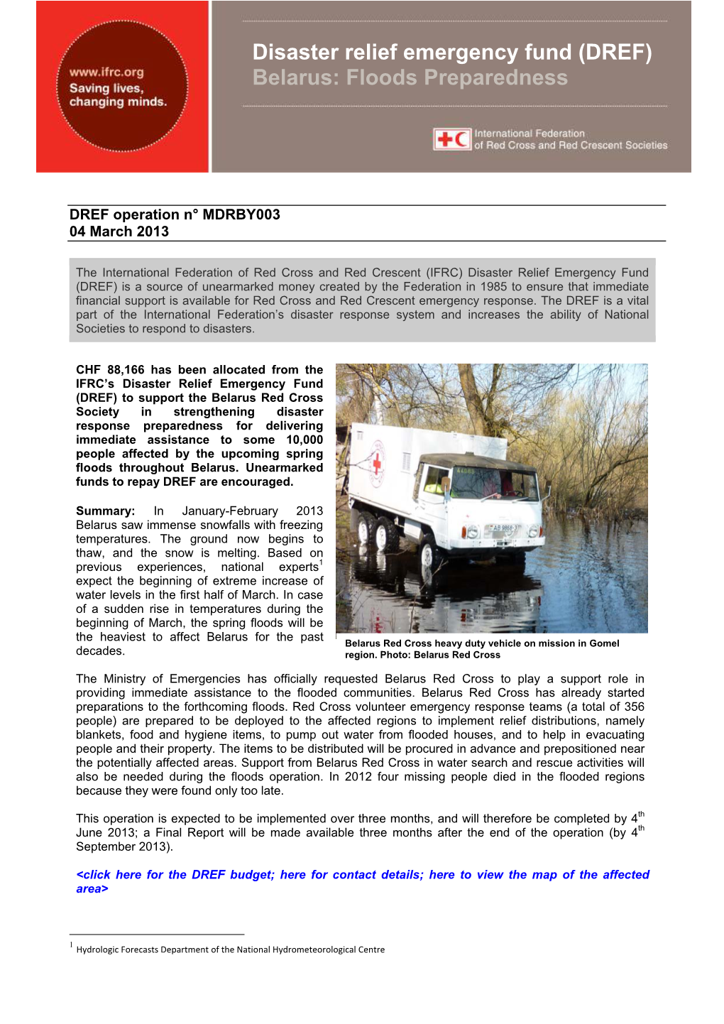 Disaster Relief Emergency Fund (DREF) Belarus: Floods Preparedness