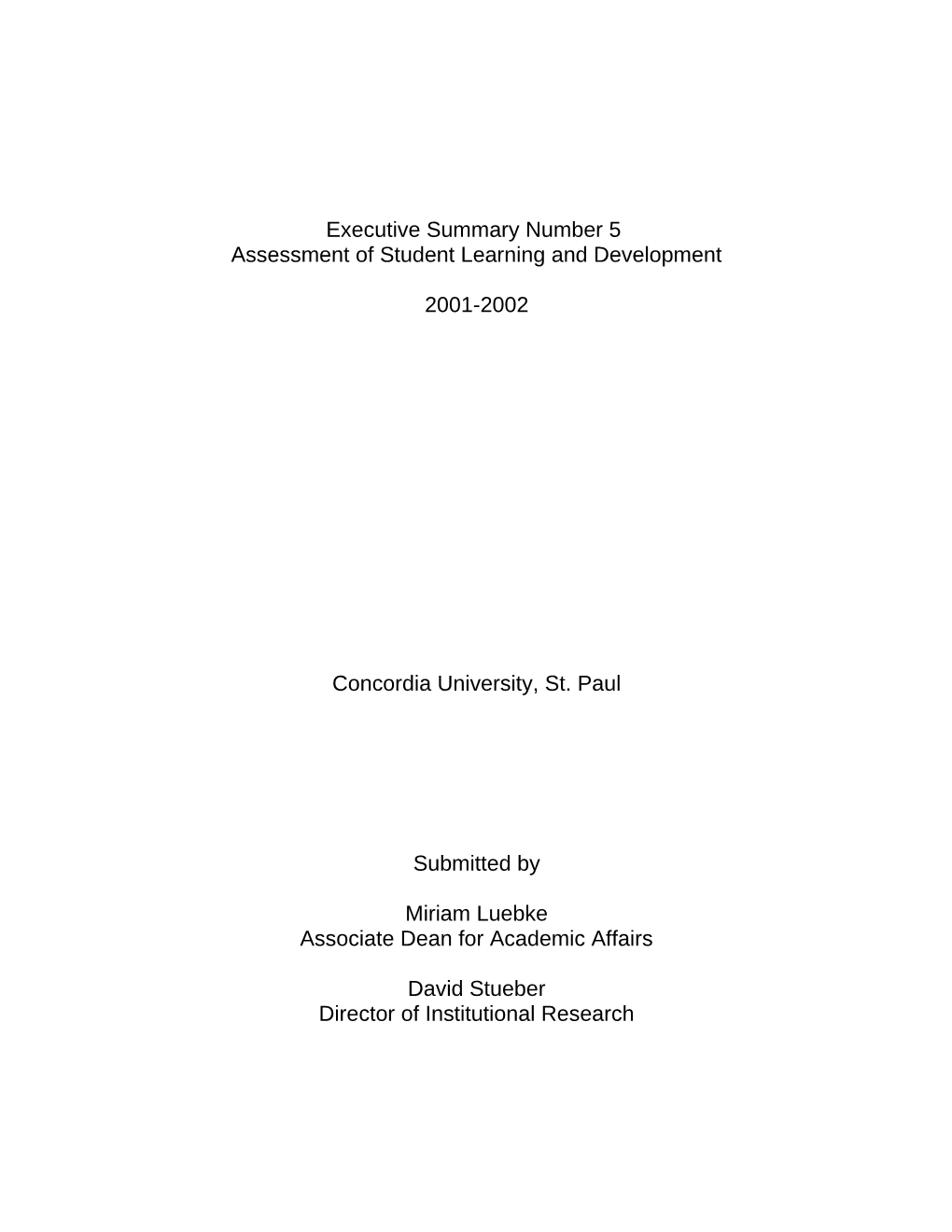 Executive Summary of Assessment of Student Learning and Development