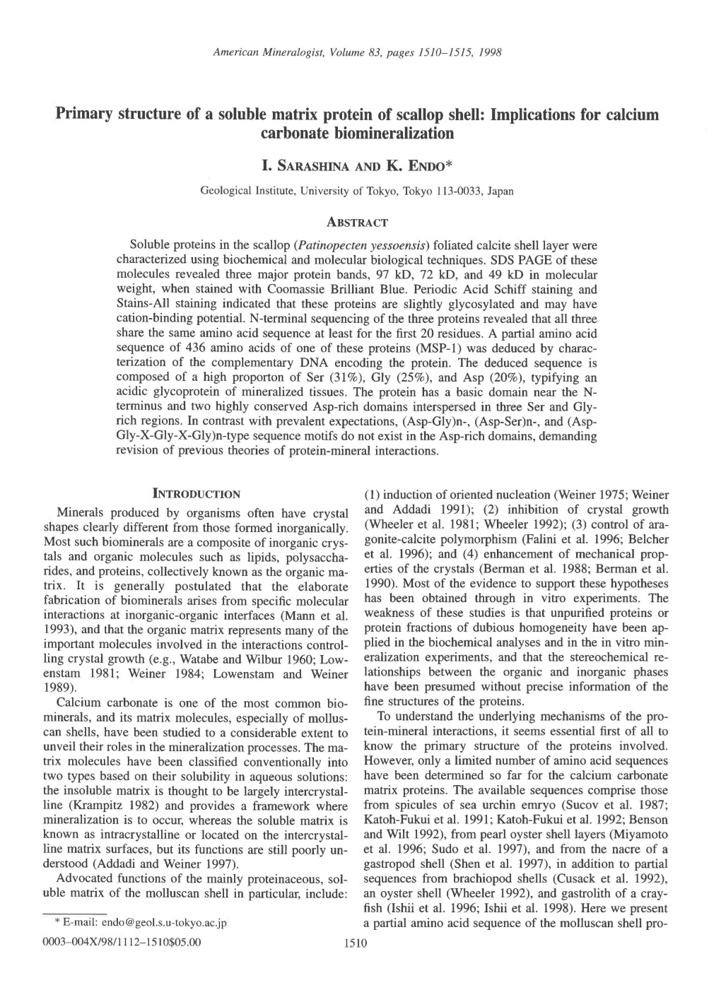 Primary Structure of a Soluble Matrix Protein of Scallop Shell