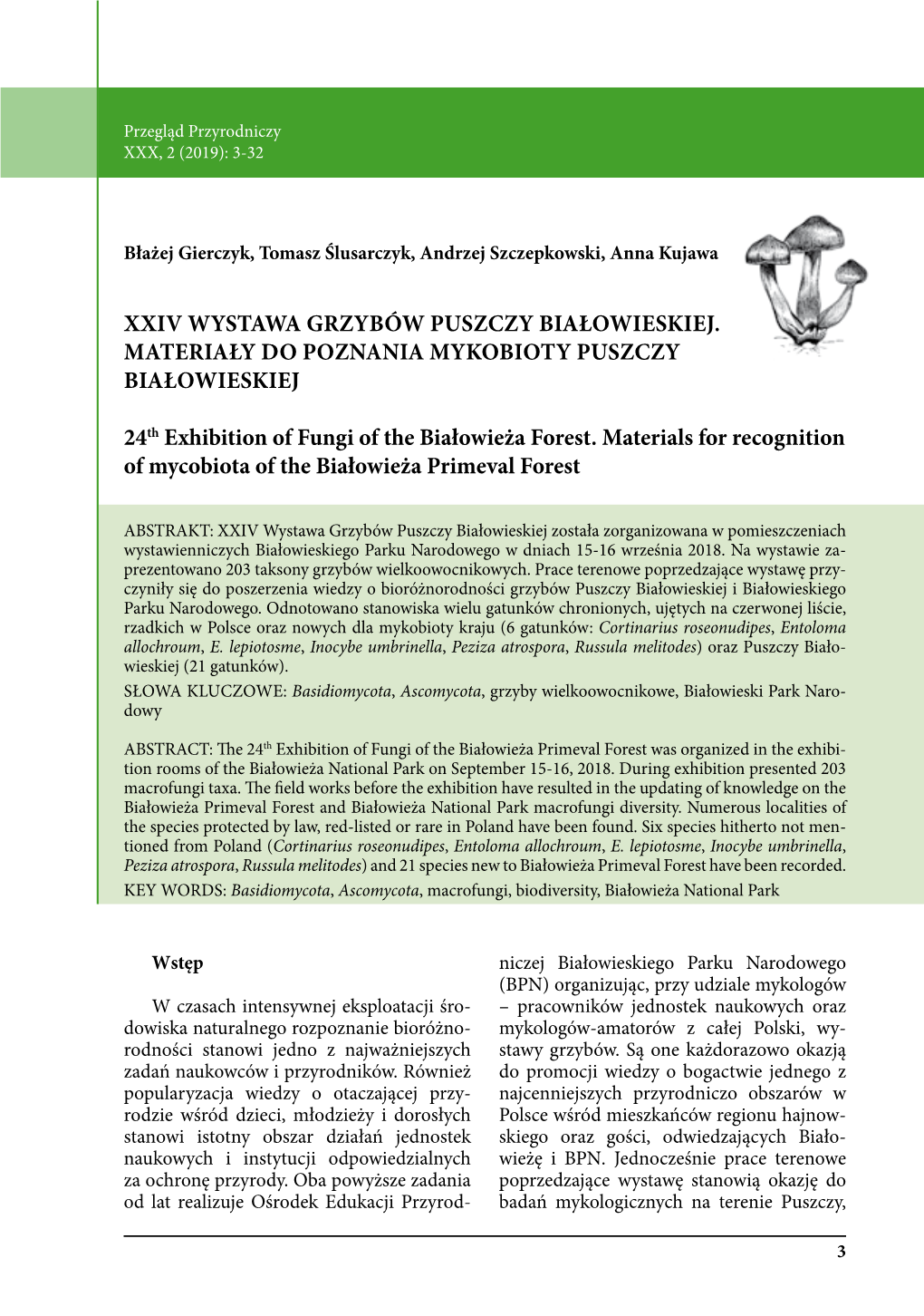 Xxiv Wystawa Grzybów Puszczy Białowieskiej. Materiały Do Poznania Mykobioty Puszczy Białowieskiej