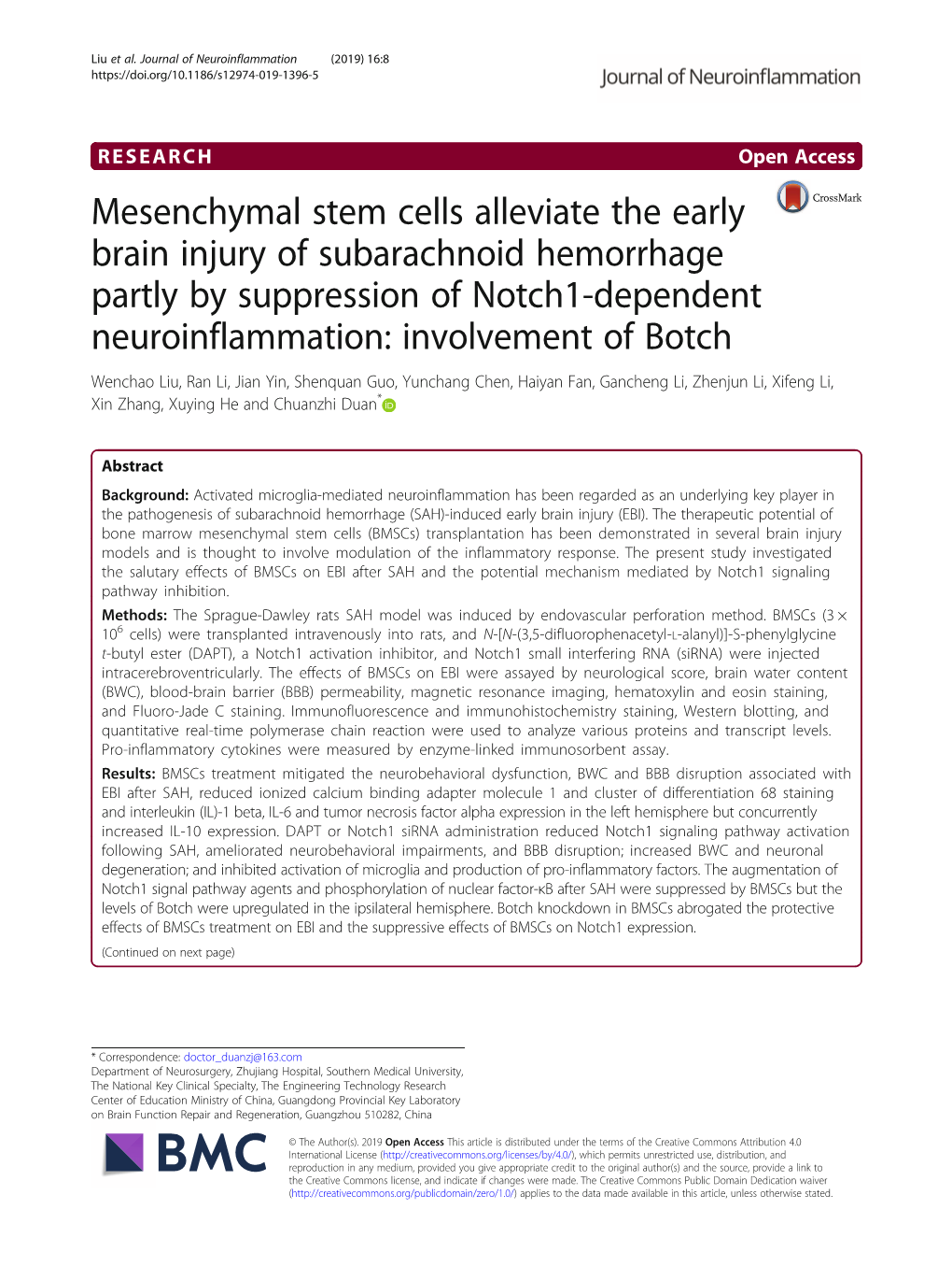 Mesenchymal Stem Cells Alleviate the Early Brain Injury of Subarachnoid Hemorrhage Partly by Suppression of Notch1-Dependent