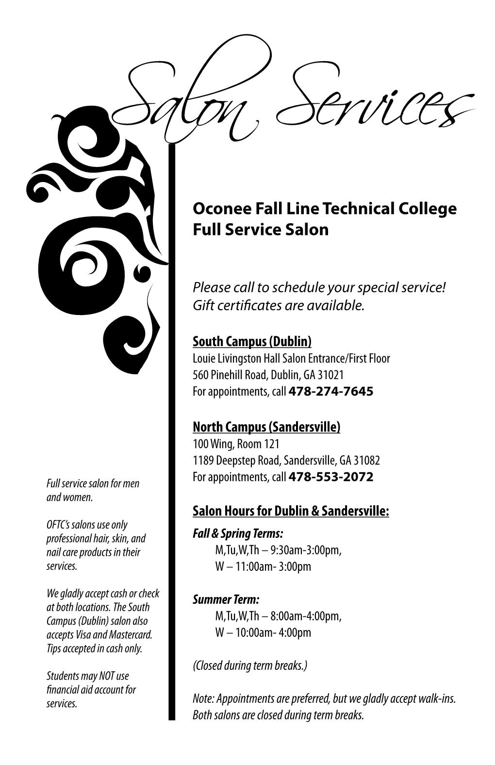 OFTC Salon Services Menu