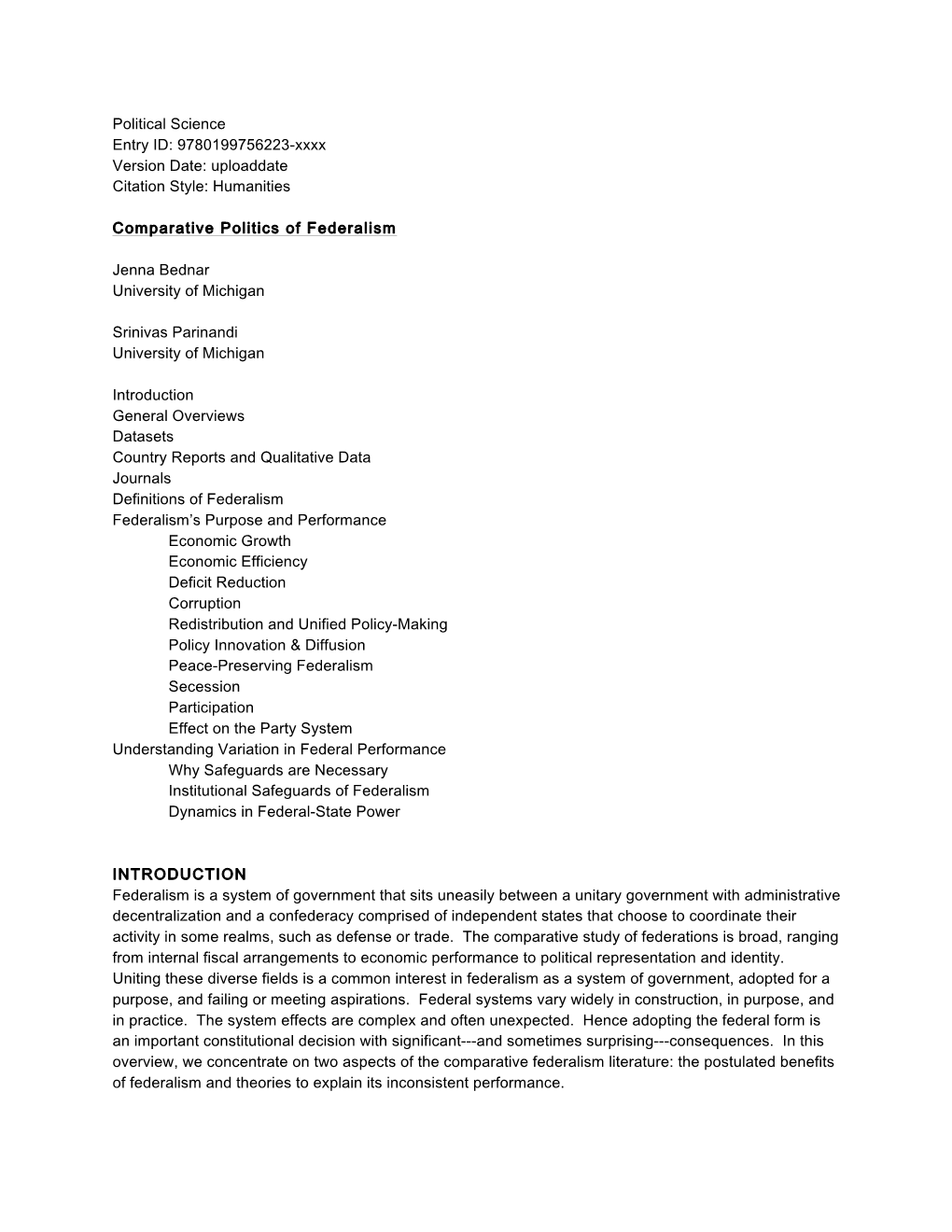 Comparative Politics of Federalism