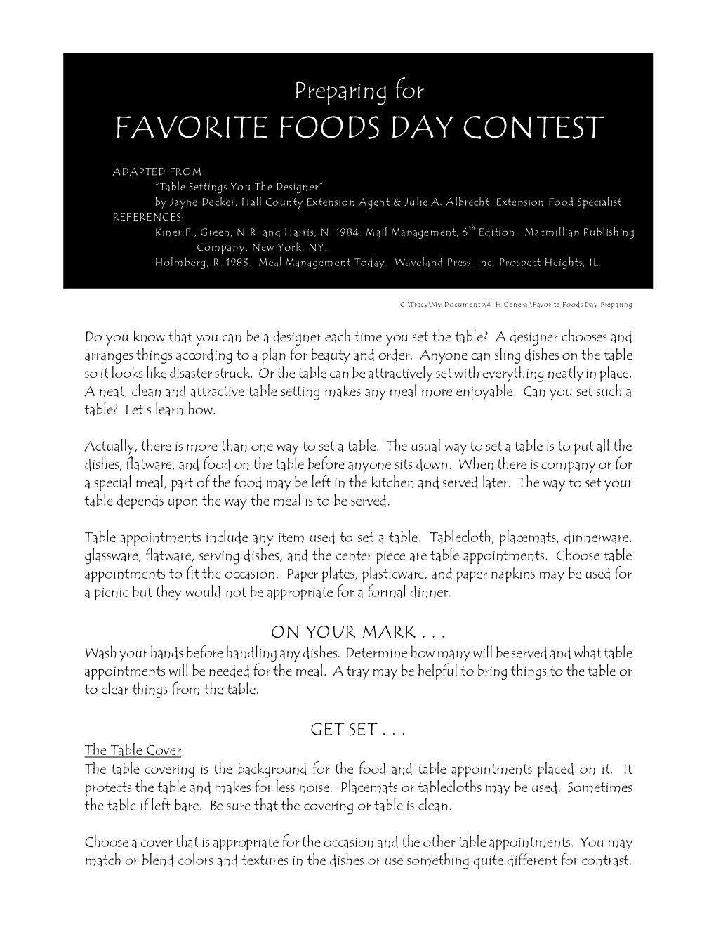 Preparing for FAVORITE FOODS DAY CONTEST