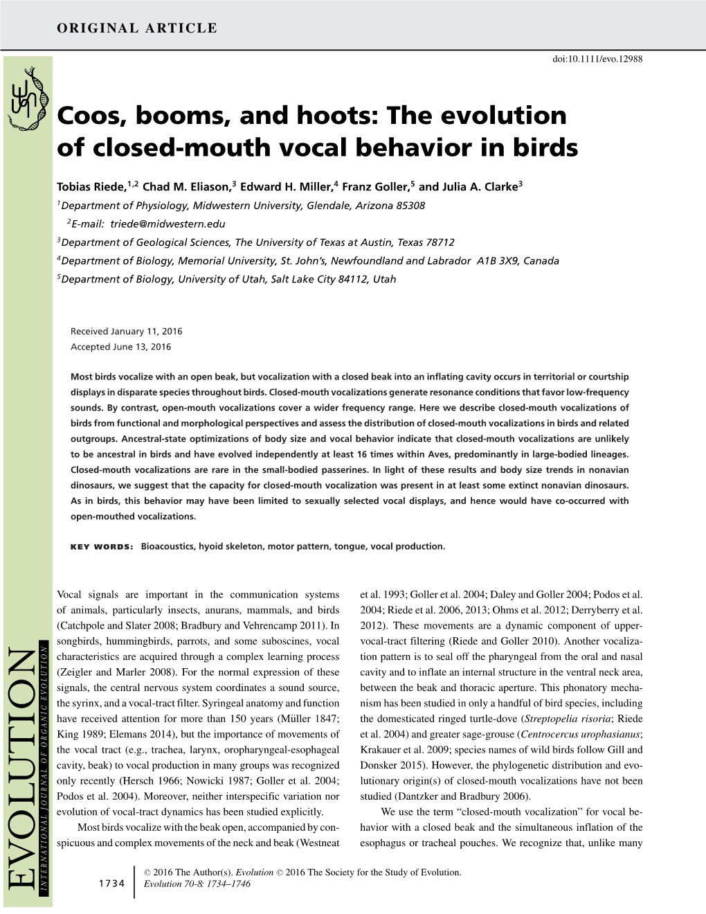 The Evolution of Closed-Mouth Vocal Behavior in Birds