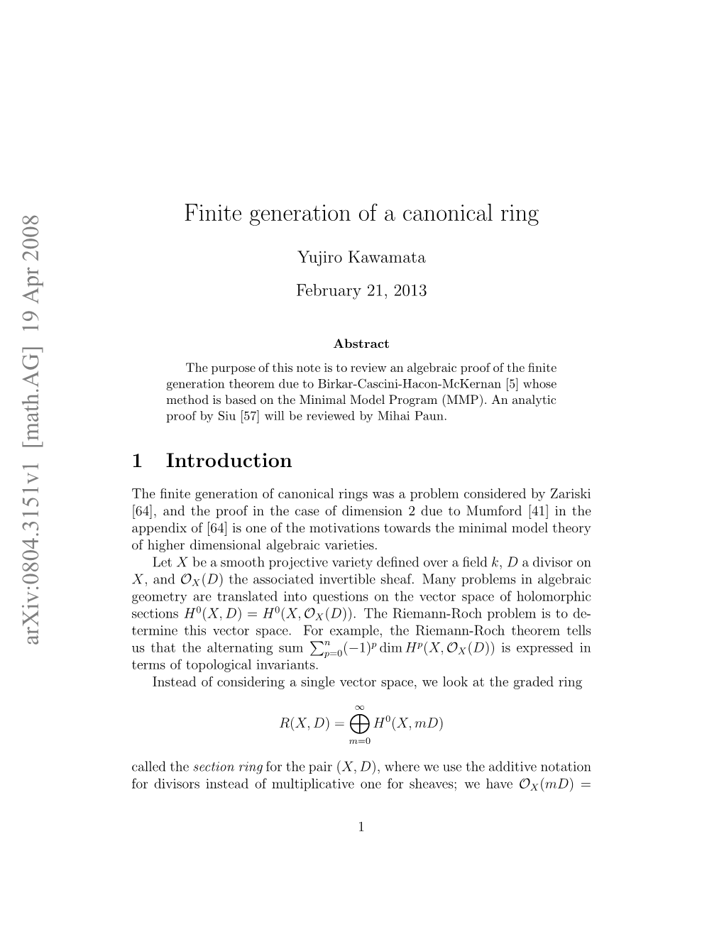 Finite Generation of a Canonical Ring