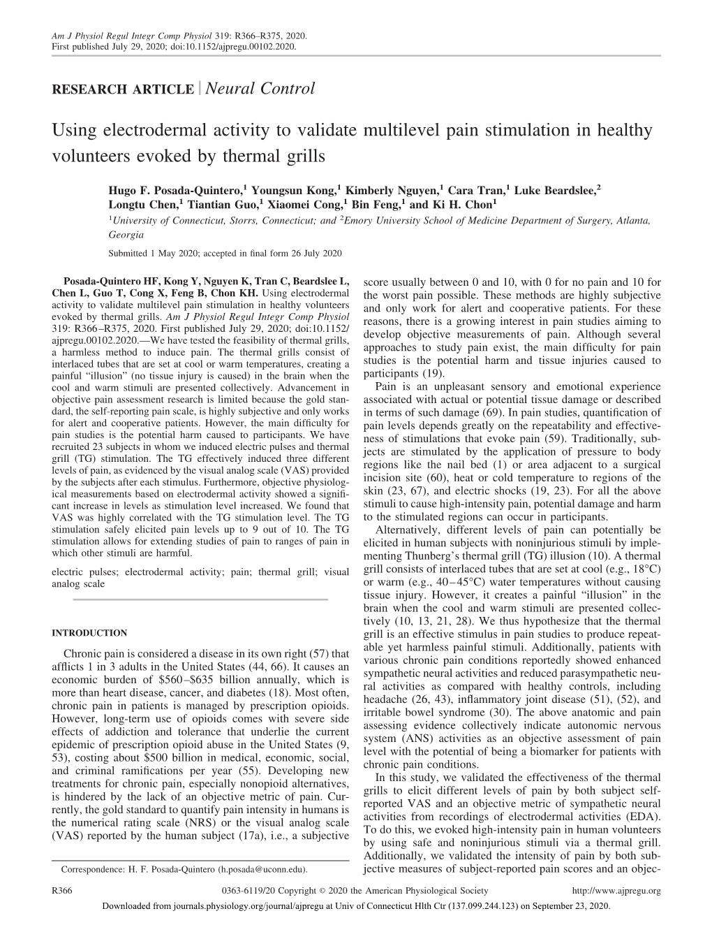 Using Electrodermal Activity to Validate Multilevel Pain Stimulation in Healthy Volunteers Evoked by Thermal Grills