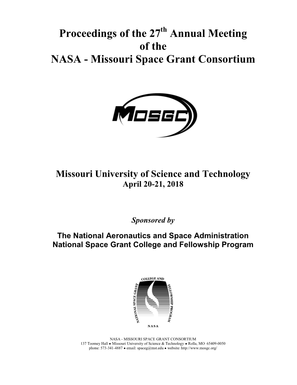 The 27Th Annual Spring Meeting of the NASA-Missouri
