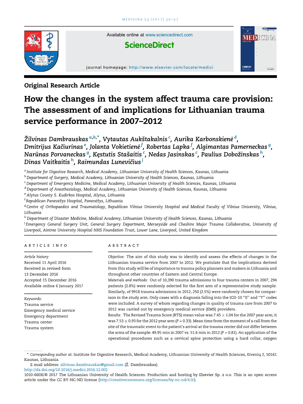 How the Changes in the System Affect Trauma Care Provision