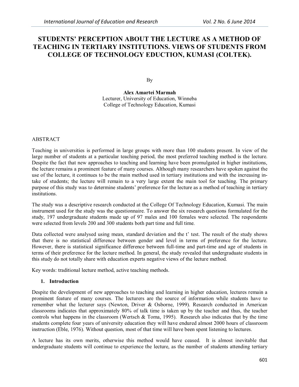 Students' Perception About the Lecture As a Method Of