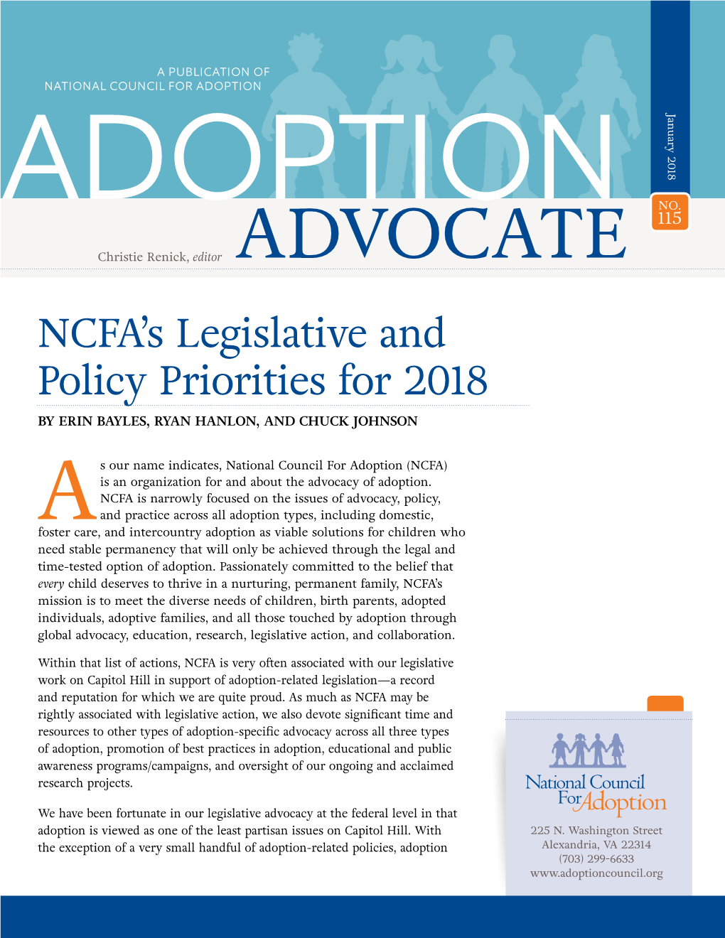 ADVOCATE NCFA’S Legislative and Policy Priorities for 2018 by ERIN BAYLES, RYAN HANLON, and CHUCK JOHNSON