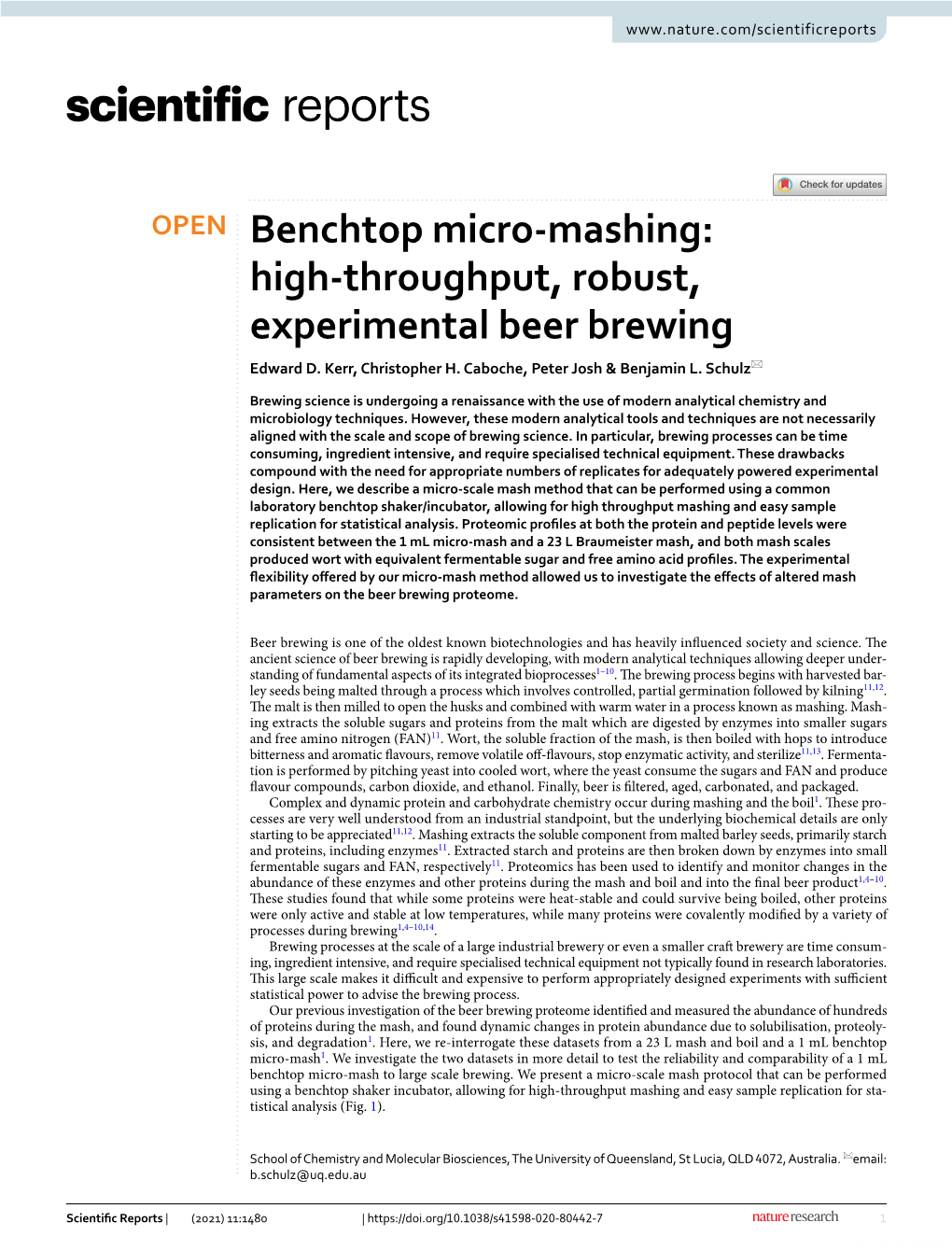Benchtop Micro-Mashing Method Can Be Used in Lieu of Standard Industrial-Scale Brewing Equipment to Investigate the Molecular Dynamics of the Brewing Process