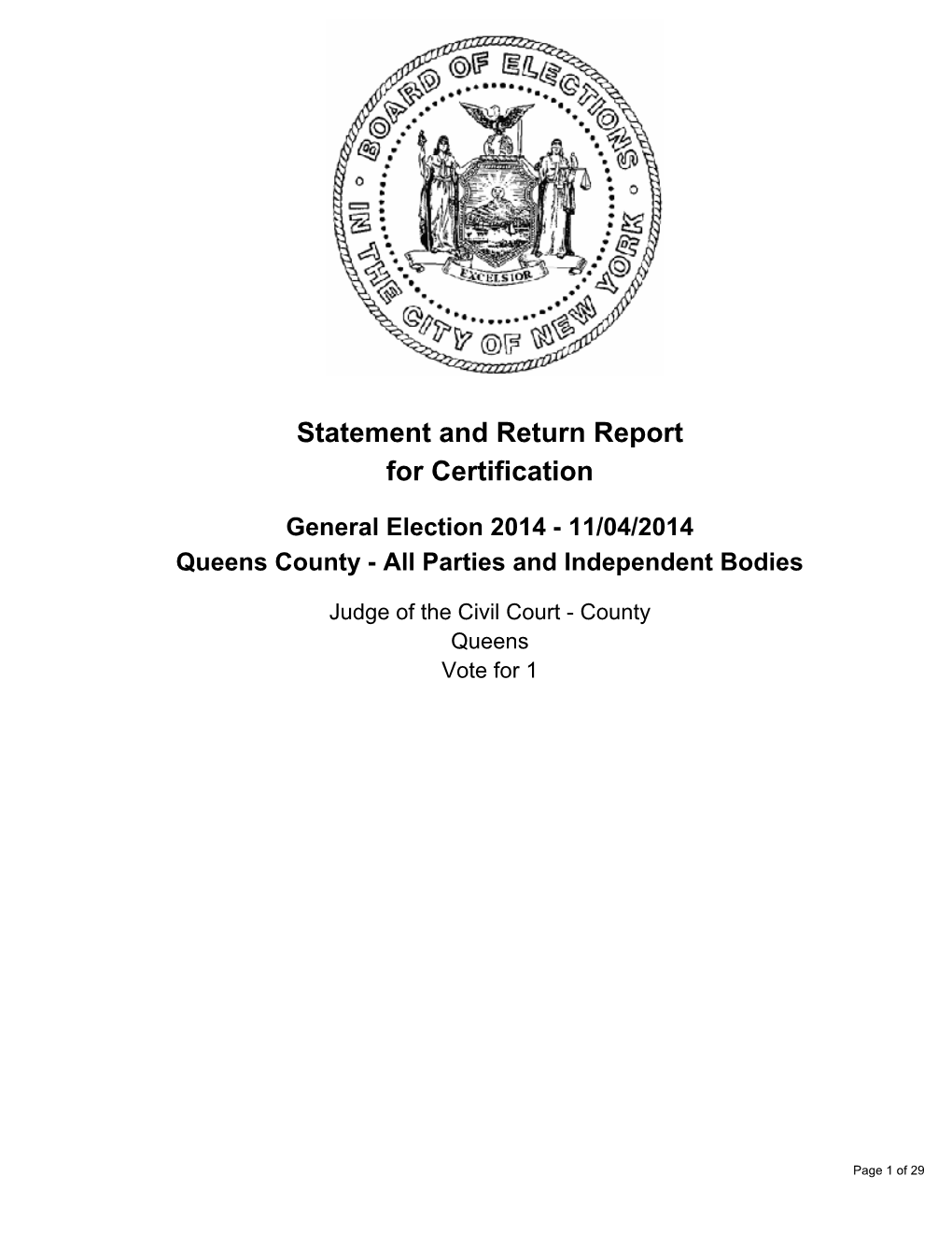 Statement and Return Report for Certification General Election 2014