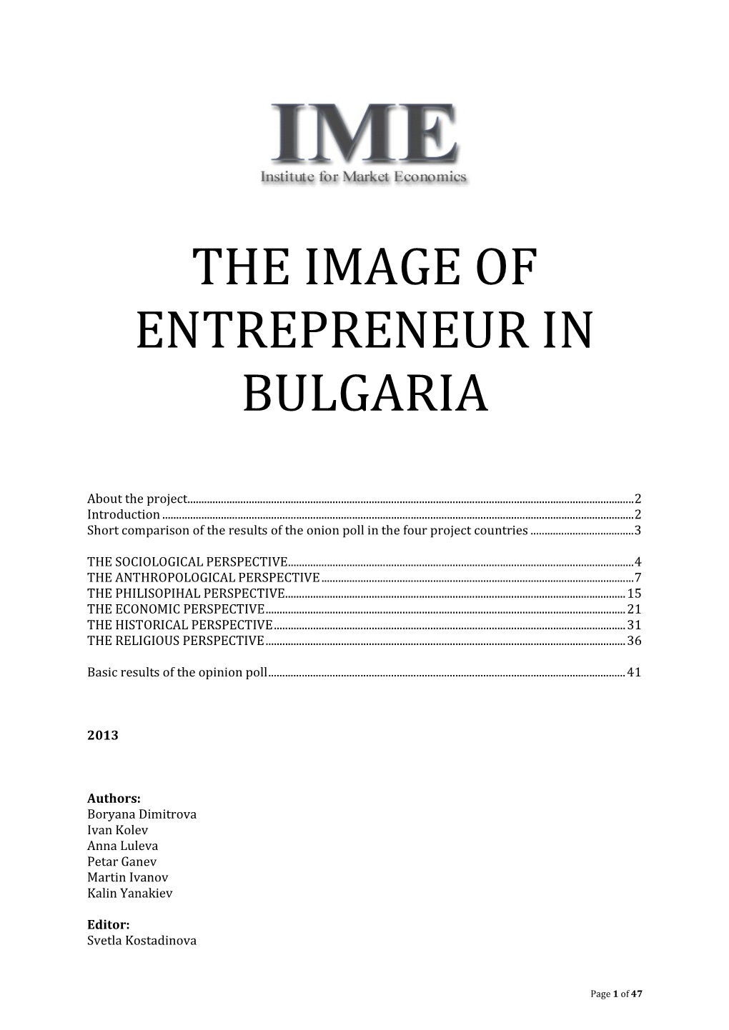 The Image of Entrepreneur in Bulgaria
