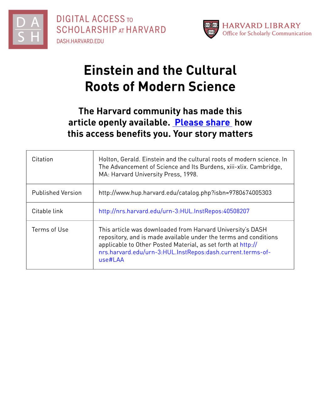 Einstein and the Cultural Roots of Modern Science