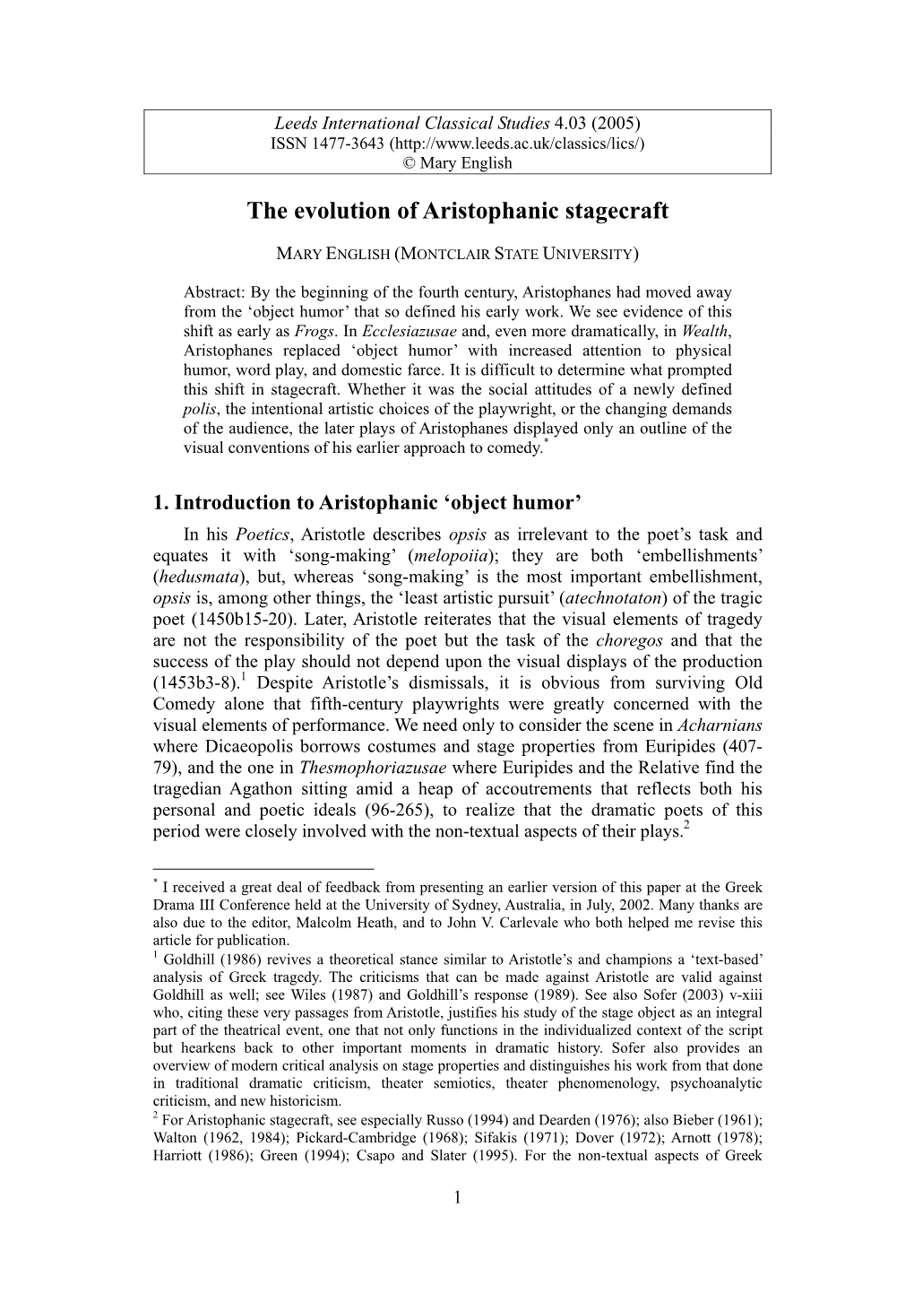 The Evolution of Aristophanic Stagecraft