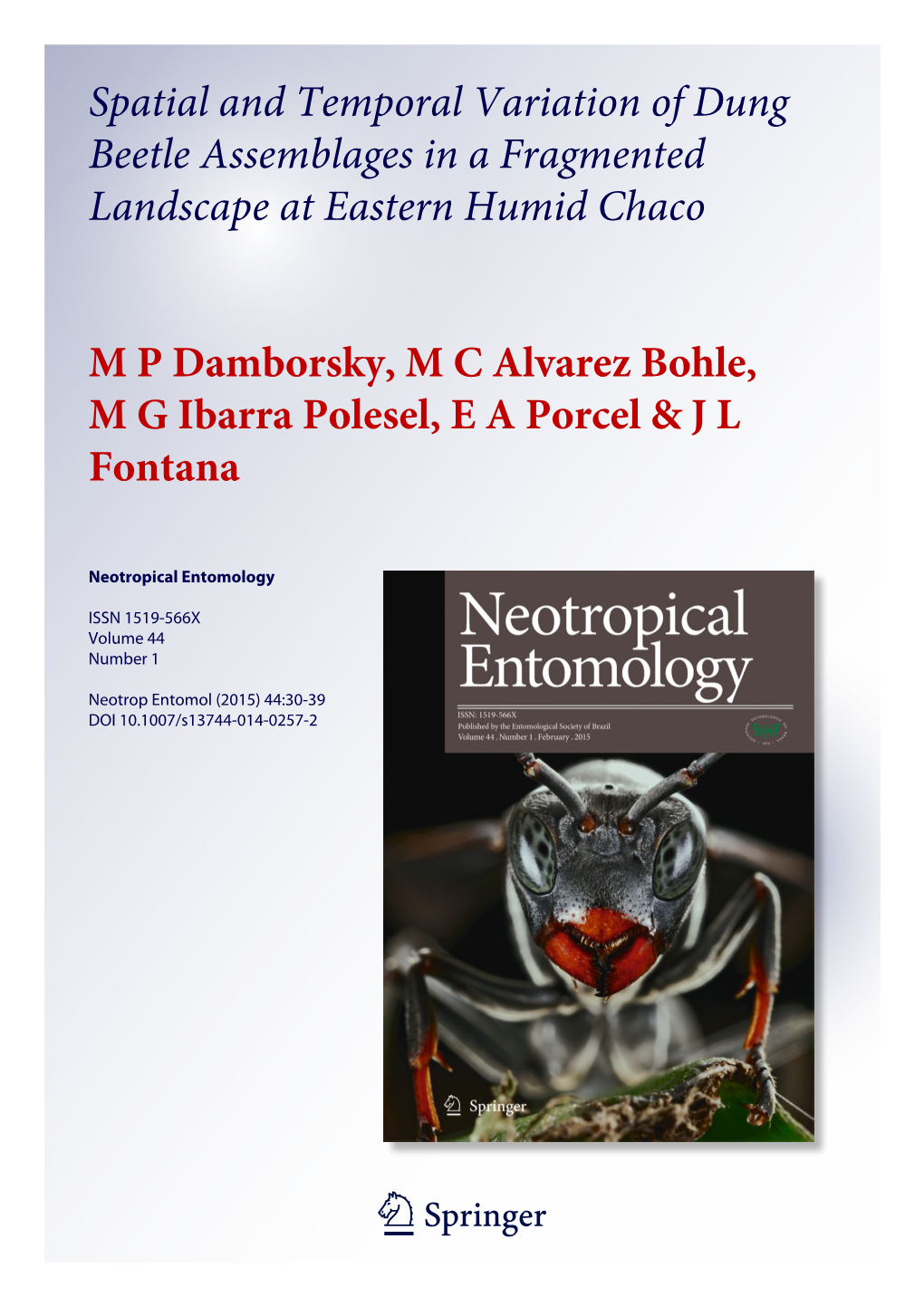 Spatial and Temporal Variation of Dung Beetle Assemblages in a Fragmented Landscape at Eastern Humid Chaco