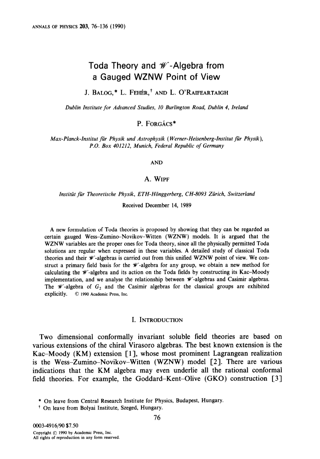 Toda Theory and W-Algebra from a Gauged WZNW Point of View