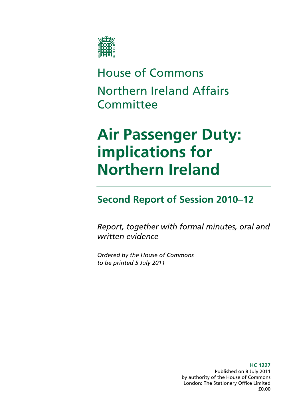 Air Passenger Duty: Implications for Northern Ireland