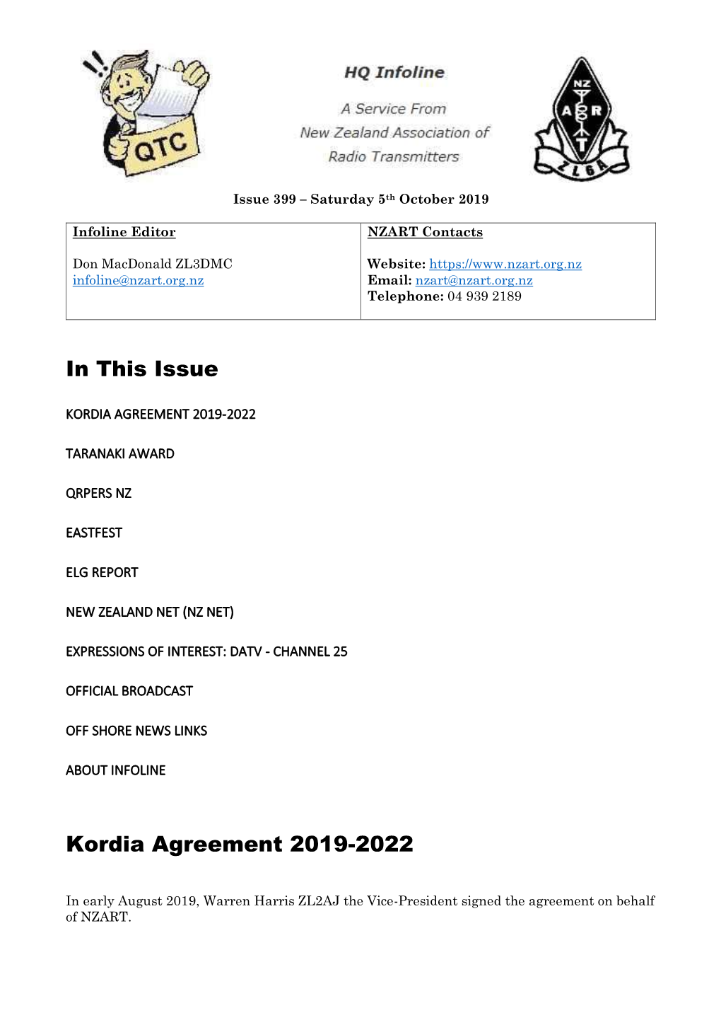 In This Issue Kordia Agreement 2019-2022