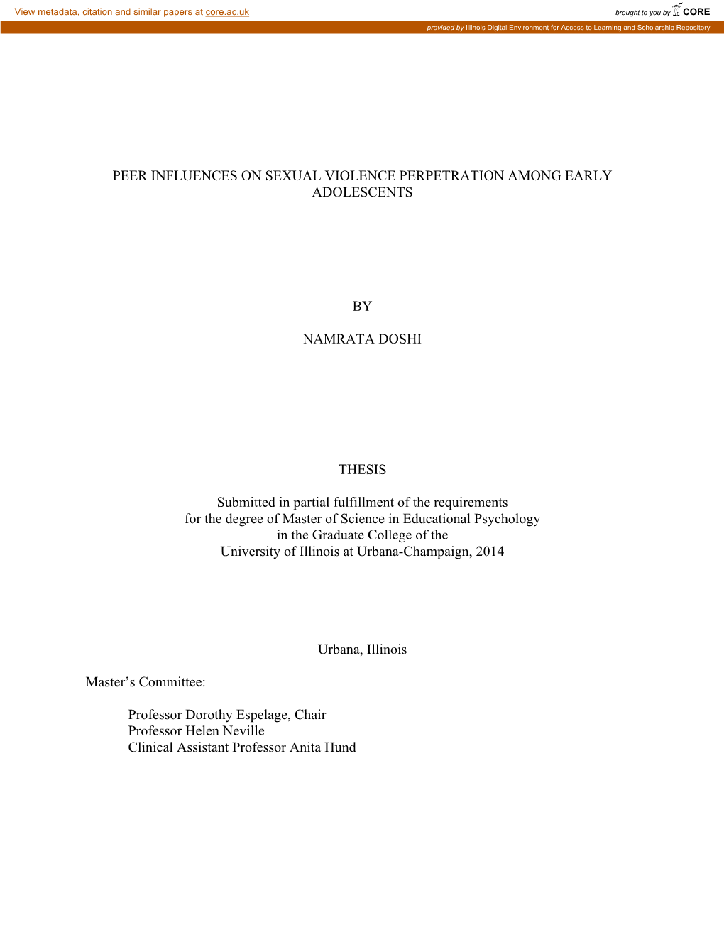 Peer Influences on Sexual Violence Perpetration Among Early Adolescents