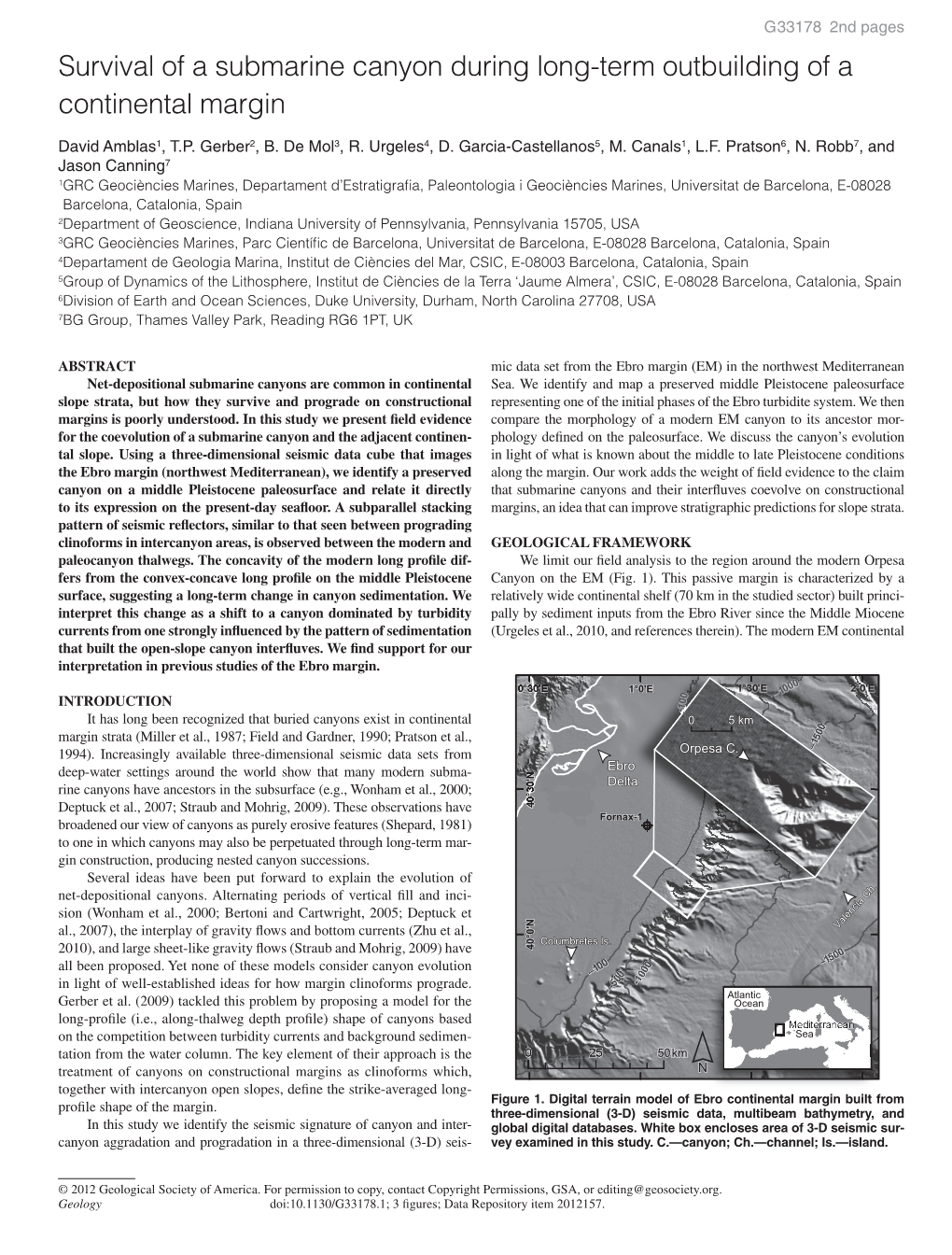 Survival of a Submarine Canyon During Long-Term Outbuilding of a Continental Margin