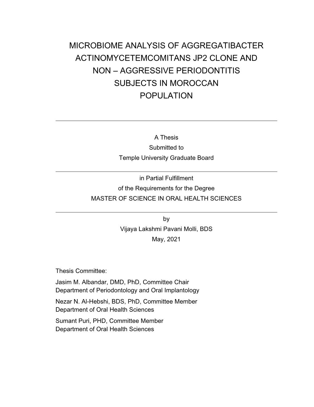 Aggressive Periodontitis Subjects in Moroccan Population