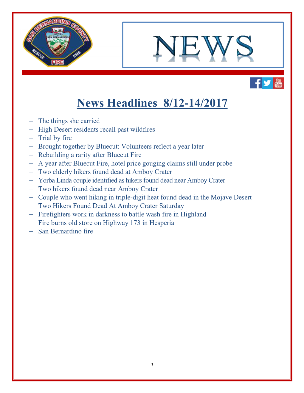 News Headlines 8/12-14/2017