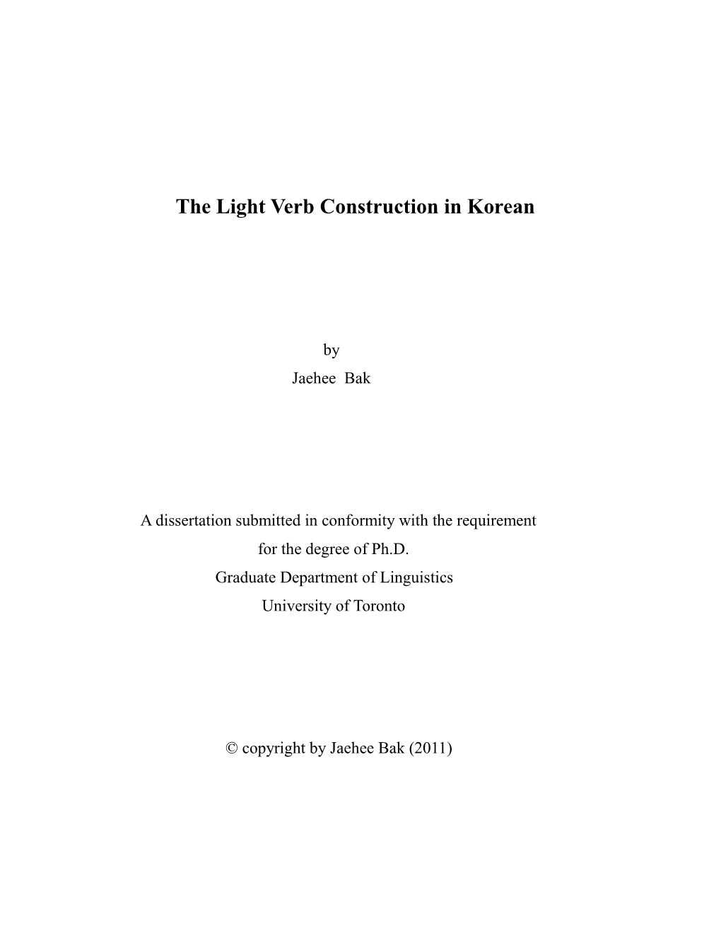 The Light Verb Construction in Korean